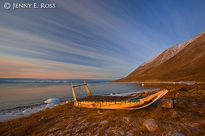 Idle Dog Sledge at Ice-Free Shoreline