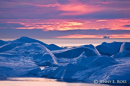 Sunset at Isfjeldbanken, Ilulissat Icefjord, West Greenland