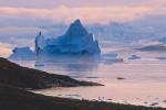 Icebergs and autumn tundra at sunset, Hurry Inlet