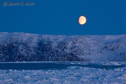 Moonrise over Ilulissat Icefjord, West Greenland