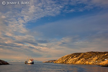 Fishing boat approaching Ilulissat harbor, West Greenland